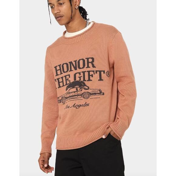 NEW Honor the Gift, HTG Pack Sweater, Peach/ Gray, Medium, 130$